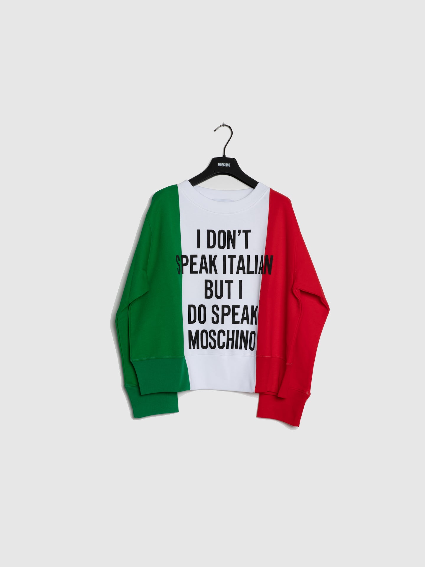 Moschino Sweater com Frase em Verde, Branco e Vermelho