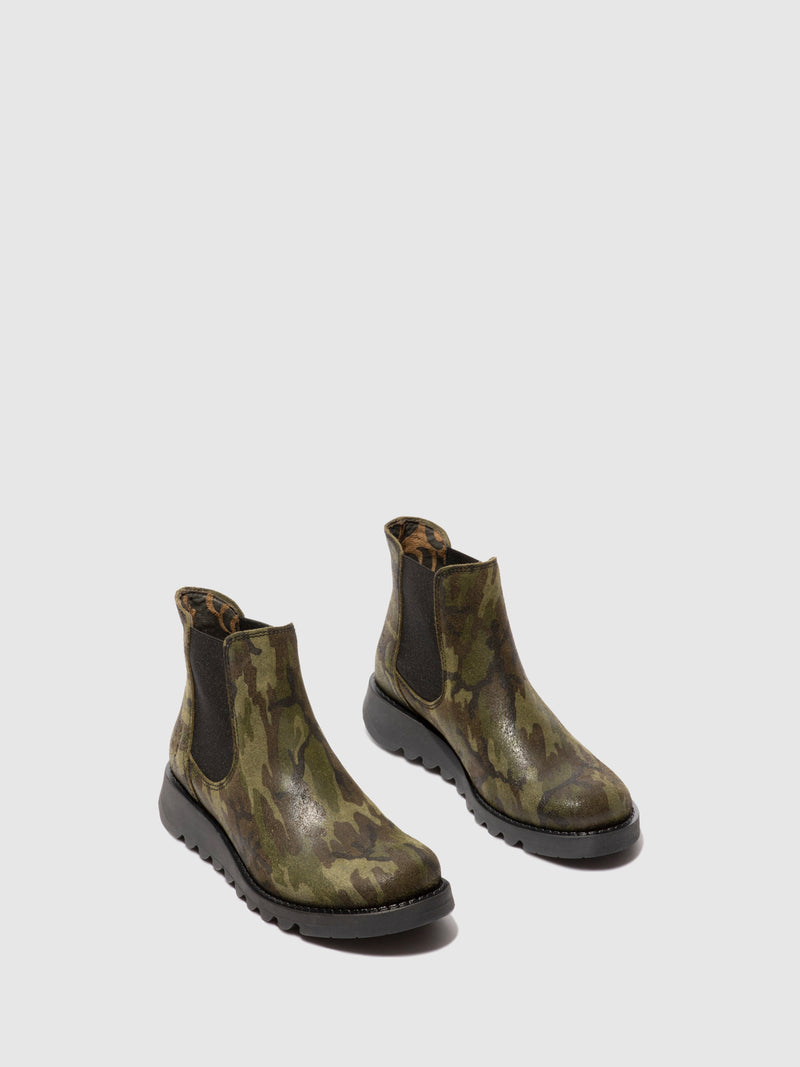 Fly London Botins Chelsea SALV CAMOUFLAGE MILITARY GREEN